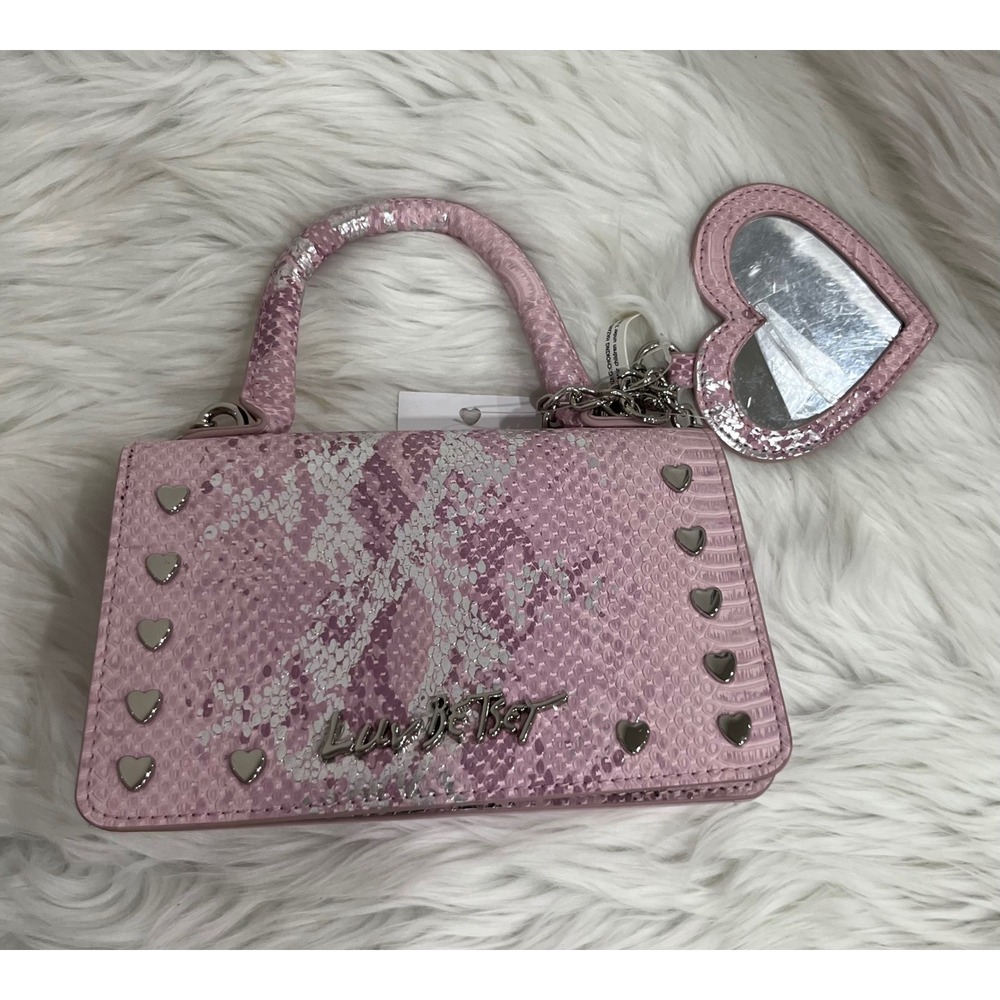 Luv Betsey by Betsey Johnson Pink Snakeskin Crossbody Handbag Heart Mirror NWT